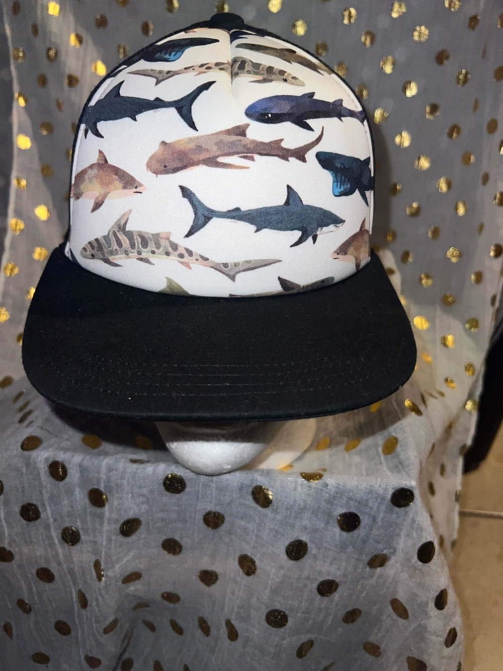 Shark Print Trucker Hat - Black Brim